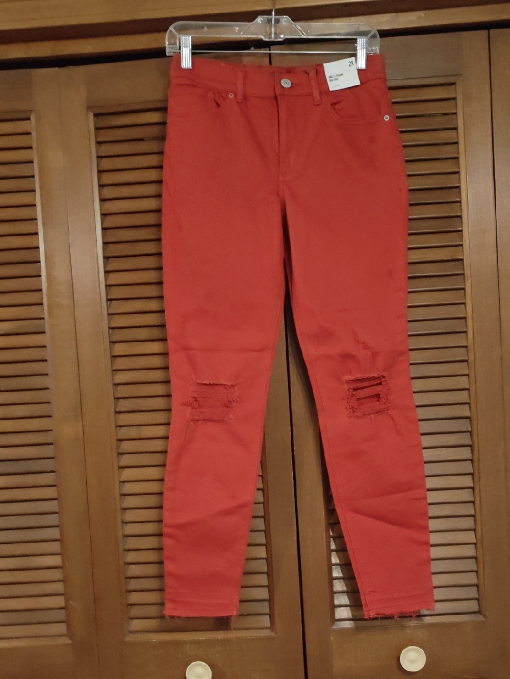 NWT Express High-Rise Red Distressed Skinny Jeans